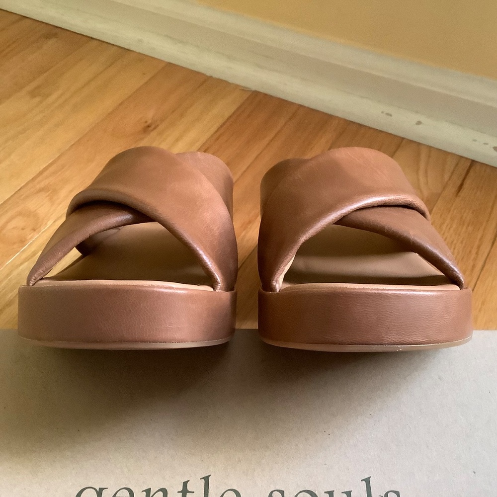 Gentle Souls River Platform Slide Sandal Luggage Leather SZ 9.5 - Picture 9 of 13
